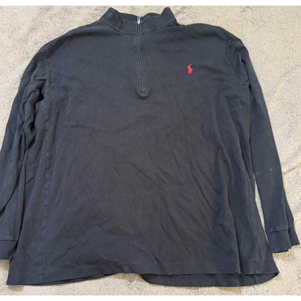 Polo Ralph Lauren 1/4 Zip Sweater Mens 2XLT Tall Black Red Pony Pima Cotton